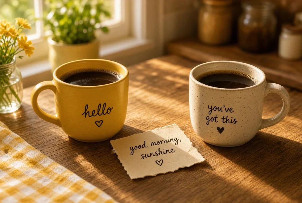 pequeños secretos de pareja, nota escondida junto al café de la mañana
